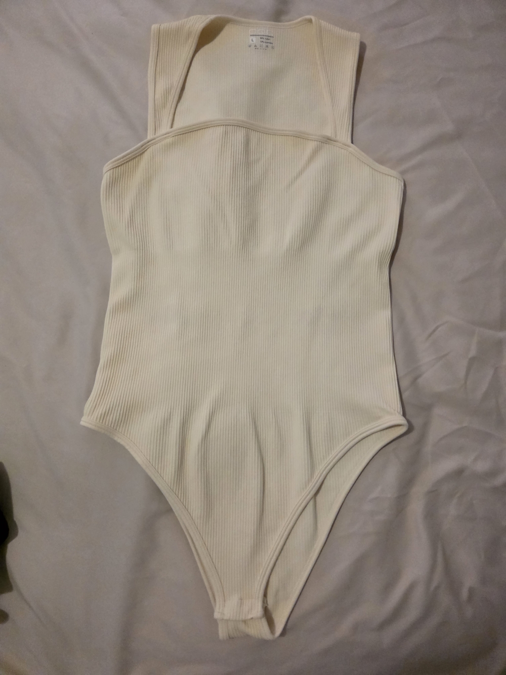 OQQ Ribbed Cream Shapewear Bodysuit - Sleeveless Support NWOT